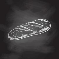 Vector hand drawn illustration of loaf of bread. White sketch isolated on black chalkboard.  Sketch icon and bakery element for print, web, mobile and infographics.