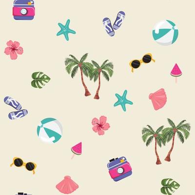 Cute seamless pattern with summer items. Beach concept illustration.