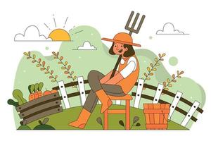 las agricultoras están cosechando ilustración plana vector