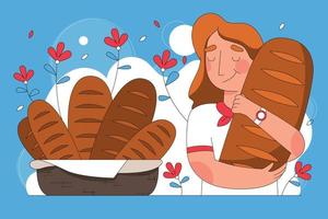 Woman Hugging a Bread Flat Illustration vector