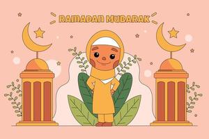 Cute Girl Moslem Flat Illustration vector