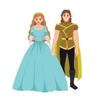 Beautiful princess in dress and prince flat illustration
