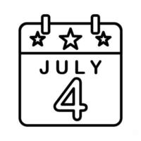 USA Independence Day Calendar Icon Line Style vector