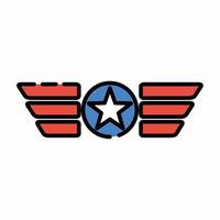 USA Flag Wings Emblem Icon Flat Line Style vector