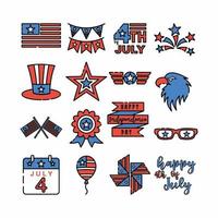 USA Independence Day Icon Set Flat Line Style vector