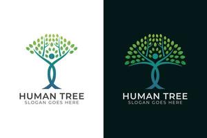 ilustración del icono del logotipo de curación natural del árbol humano con dos versiones vector