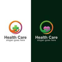 modern logo design of health care medicine with hand symbol and icon illustration vector