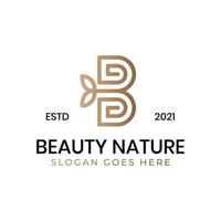 letra b para el logotipo de arte de línea natural de belleza con símbolo de hoja, letra b para logotipo botánico o biológico se puede utilizar spa, salón de belleza, cosméticos vector