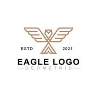 logotipos geométricos de águila, logotipo de icono de línea mono de oro de pájaro mítico, halcón, estilo de arte de línea fénix vector