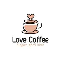 line art logo of love coffee or tea, favorite drink symbol, romantic coffee logo icon design vector