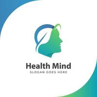 logotipo de mente saludable, cerebro en crecimiento con símbolo de hoja, mente natural, cerebro saludable, ilustración de icono de lluvia de ideas vector