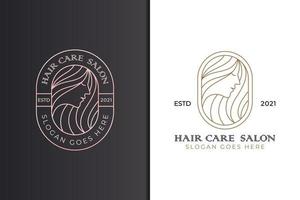 conjunto de logotipo de salón de belleza y mujer, estilo de arte de línea de logotipo de cabello largo de belleza vector