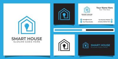 Lighting bulb shaped smart home sign icon, smart house logo vector with business card