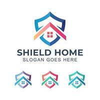 modern logo of home security with shield symbol, insurance house logo icon vector