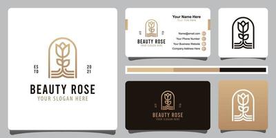 elegant beauty rose line art logos, for decoration, cosmetics, spa, fashion logo with business card vector