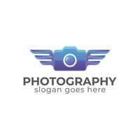 gradient color photography creative camera with wings of logo design vector