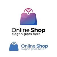 online shop logo combined wifi and bag symbol or icon vector