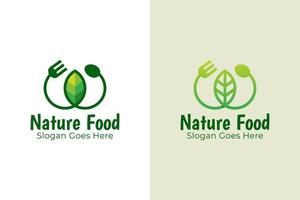 natural food with leaf icon, vegetarian logo design with two versions vector