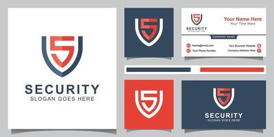 modern logo of letter S for security technology system with shield symbol and business card vector