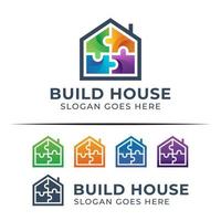 modern color logo of puzzle building house symbol or icon illustration vector