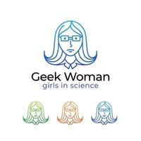 Geek girls science, smart logo, international day of women line icon design element vector