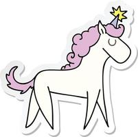 sticker of a quirky hand drawn cartoon unicorn vector