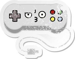 distressed sticker of a cute cartoon game controller vector