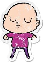 distressed sticker of a cartoon bald man vector