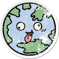 distressed sticker of a cute cartoon planet earth vector