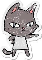 distressed sticker of a cartoon cat staring vector