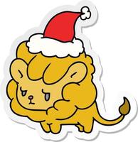 christmas sticker cartoon of kawaii lion vector