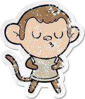 distressed sticker of a cartoon calm monkey vector