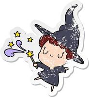 distressed sticker of a cartoon witch vector