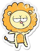 pegatina angustiada de un león aburrido de dibujos animados vector