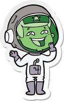 sticker of a cartoon laughing astronaut vector