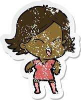 distressed sticker of a happy cartoon girl vector