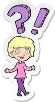 sticker of a cartoon woman asking question vector