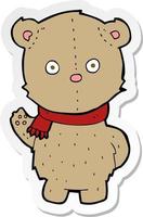 sticker of a cartoon teddy bear wearing scarf vector