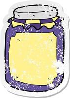 retro distressed sticker of a cartoon jar of jam vector