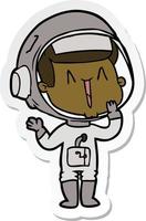 sticker of a laughing cartoon astronaut vector