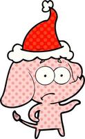 comic book style illustration of a unsure elephant wearing santa hat vector