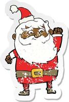 retro distressed sticker of a cartoon santa claus vector