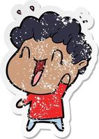 distressed sticker of a cartoon happy man vector