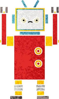 retro illustration style cartoon robot