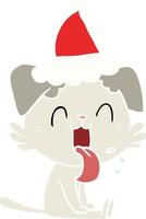 flat color illustration of a panting dog wearing santa hat vector