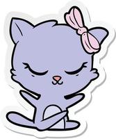 sticker of a cute cartoon cat with bow vector