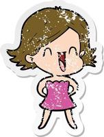 distressed sticker of a cartoon happy woman vector