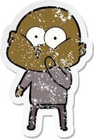 distressed sticker of a cartoon bald man staring vector