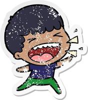 distressed sticker of a cartoon laughing man vector