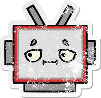 distressed sticker of a cute cartoon robot head vector